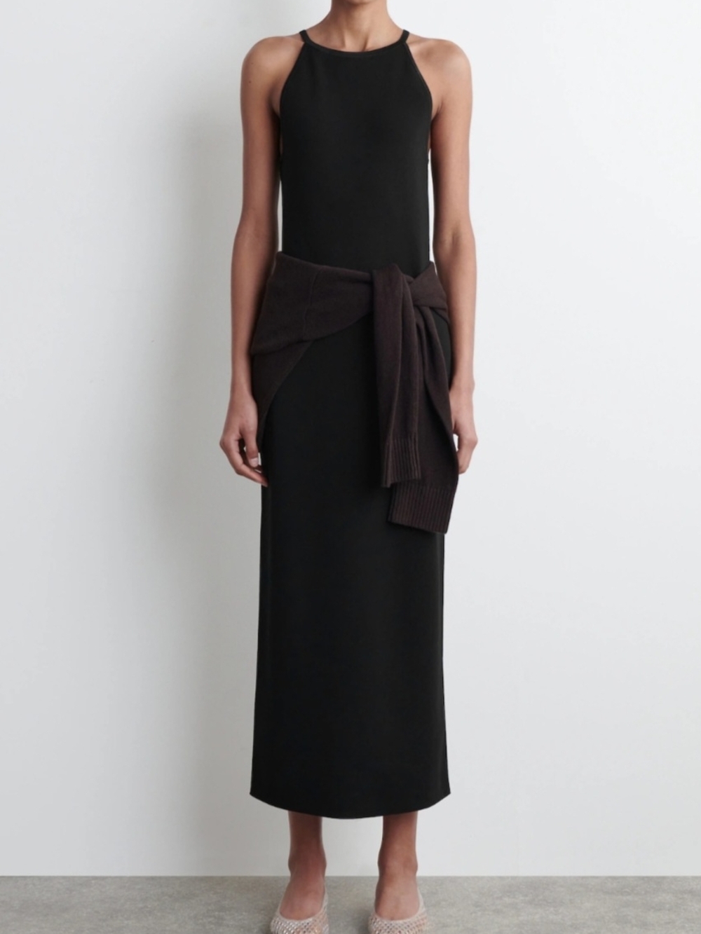COS Black Maxi Dress with High Neck